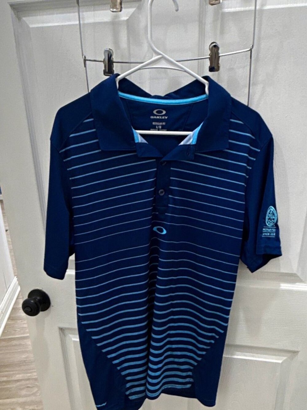 Oakley O-Hydrolix Men's L Navy Striped Short Sleeve Golf Polo